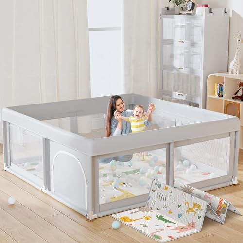 Image of Hiaksedt Baby Playpen with Mat Small Playpen for Babies and Toddlers 50 x 50 inch Baby Fence Playards