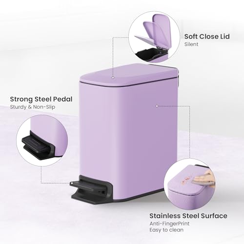 image for Cesun Small Bathroom Trash Can With Lid Soft Close, Step Pedal, 6 Lite