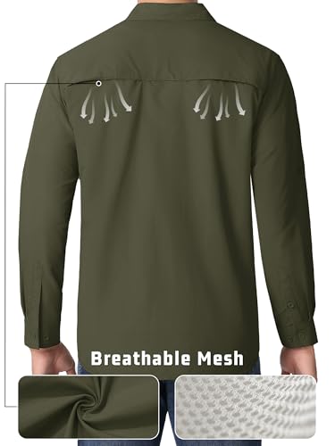 KEFITEVD Men's Button-Down Shirts Long Sleeve Smart Casual Shirt Moisture Wicking Combat Tactical Shirts Army Green S - Image 2