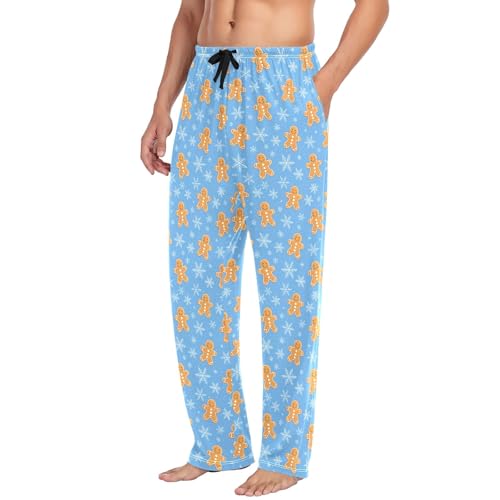 Mens Cotton Pajama Pants Sleep Lounge Pj Bottoms Sleepwear with Pockets Drawstring S Snowflake Cookie Man Blue4