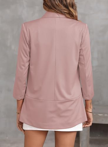 Happy Sailed Blazer Jackets for Women Open Front 3/4 Sleeve Work Office Suits Spring Summer Fashion 2025 Pink Small4
