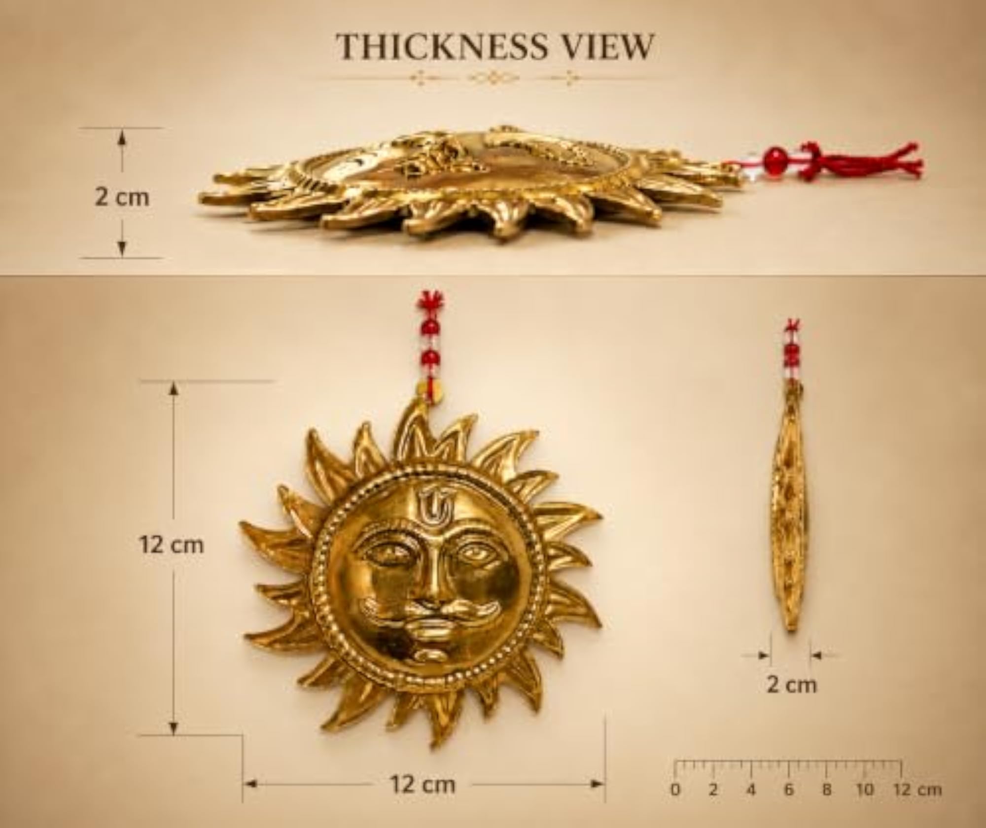 Surya Dev Copper Wall Hanging 12 cm for Home Decor