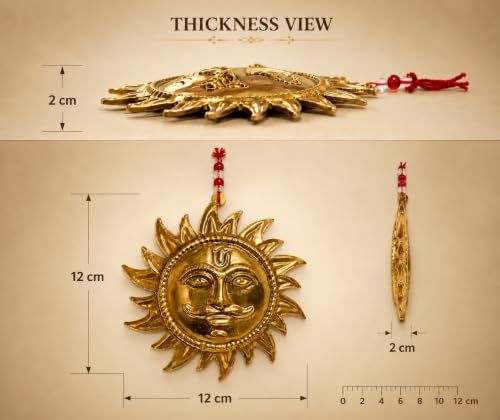 Image of Achleshwar Surya Dev Copper Wall Hanging - Sun Face Statue for Home Entrance & Office Decor | Vastu Puja Figurine for Positivity & Prosperity | Copper Sun God Wall Art 12 cm