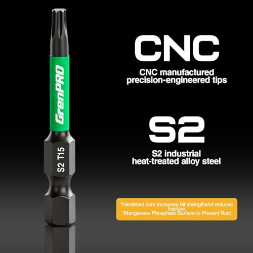 Image of GRENPRO 11Pcs Impact Torx Bits T15, 2 inch S2 Steel Magnetic Screwdriver Bits