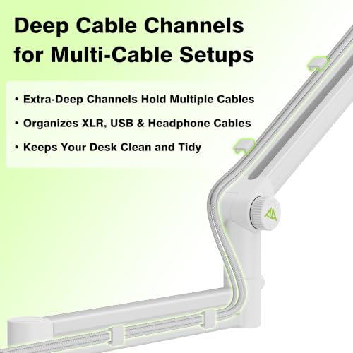 Image of AA AUDIO ACCESSORY White Boom Arm Low Profile (Design for Heavy Mic) 6.6lbs Load Capacity, Gear Lock Structure Never Sags, Metal Microphone Stand Desk Mount for Shure SM7B MV7+, Blue Yeti, Rode PodMic