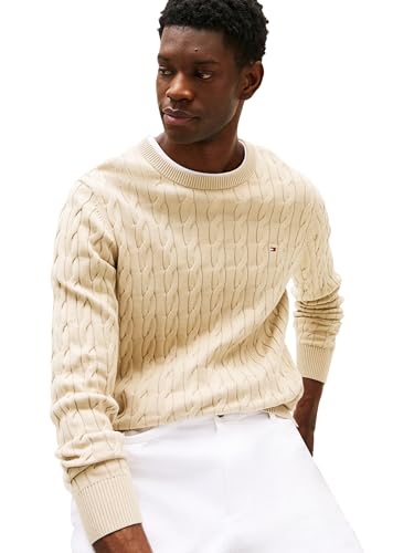 Image of Tommy Hilfiger Men's Cable Knit Crewneck Sweater Lightweight Pullover