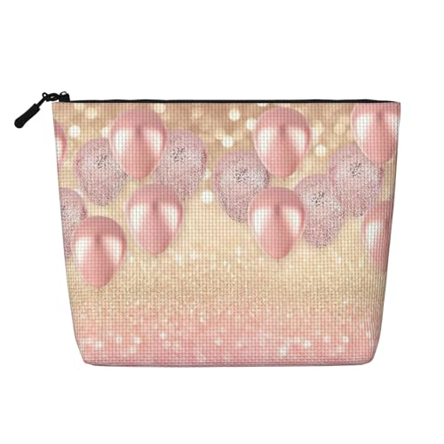 Trousse de voyage pour femme avec motif ballon à paillettes rose - Faux chanvre - Grande capacité - Fermeture éclair