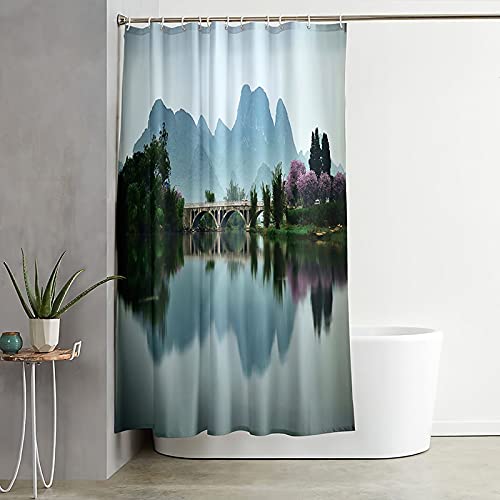 Rideau de douche salle de bain polyester pont lac 180x200