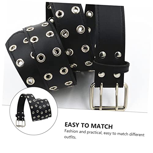 Men's Black Stud Belt Double Buckle Belt Punk Style Fashion for Jeans Waterproof4