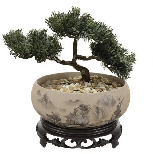 Water Lily Bowl Planter - Narcissus Bonsai Pot Ceramics Hydroponic Lotus Planter Ceramic Water Lily Pot with Stand No Drainage Plant for Plants Display Lucky Bamboo Home Garden Chinese Fish Bowl by Homoyoyo - Used condition - US$23.74