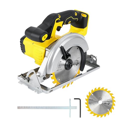 Sierra circular inalámbrica de 6.5 pulgadas, compatible con batería Dewalt de 18-20 V (sin batería), sierra circular sin escobillas de 3800 RPM con 2 hojas de sierra, ángulo de corte de 0-45° para