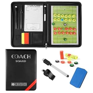 PhantomSky Professional Soccer Magnetic Tactics Board Zipper Type Portable Coaching Board Strategy Board ClipBoard with Whistle, Marker Pieces, Pens, Eraser, Red and Yellow Cards