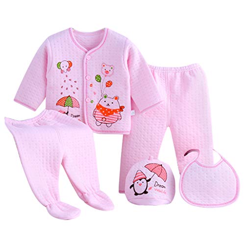 Conjunto de Ropa de Dormir de 5 Piezas para Bebés Recién Nacidos, Niñas y Niños, Sombrero + Pantalones + Babero