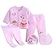 Value Pack Recién Nacido Bebé, LANSKIRT 6PCS Bebé Niña Niño Dibujos Animados Manga Larga Tops + Sombrero + Dos Pantalones + Conjunto de Traje Babero (Rosado-02, 0-3 Meses)