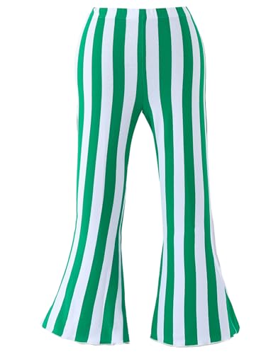 Girls' Cotton Striped Bell Bottom Leggings, Green and White3