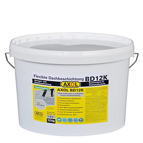 AXOL 1K Flüssigkunststoff Kieselgrau Dachsanierung 12 kg Dachfarbe Dachbeschichtung zum Abdichten von Eternit-Platten Faserzement