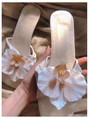 GORGLITTER Women's 3D Flower Heeled Wedding Sandals Square Open Toe Twist Dressy Trendy Summer Heels4