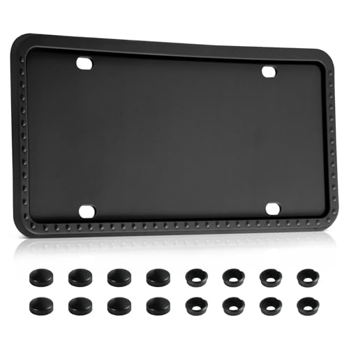 LivTee Fundas de silicona para marcos de matrícula, 1 paquete de accesorios universales para coche americano, soporte para matrícula, accesorios para matrícula, color negro