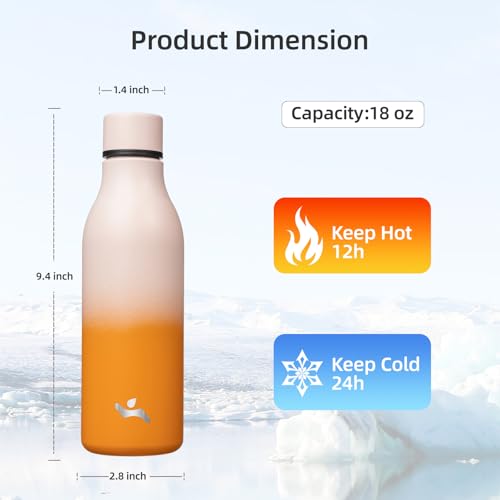 Image of Konokyo 18 oz Insulated Stainless Steel Metal Water Bottle with Strap