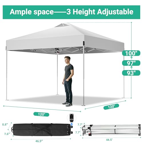 Image of 10 x 10FT Pop Up Canopy Tent with Wheeled Carry Bag, Sandbags, Easy Setup Outdoor Portable Gazebos Shelter Sun Shade for Events, Party, BBQ, Backyard, Adjustable Height Canopy, White
