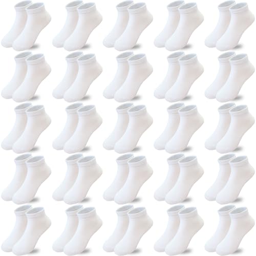 Boys Ankle Athletic Socks 25 Pack - Kids Sports Half Cushion Low Cut Socks