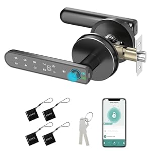 Foxgard Smart Fingerprint Door Lock:Fingerprint Door Knob-Biometric 5-in-1 Finger Print Door Lock-Smart Door Knob for Bedroom-APP Control-Easy Installation–Round Black–1 Pack