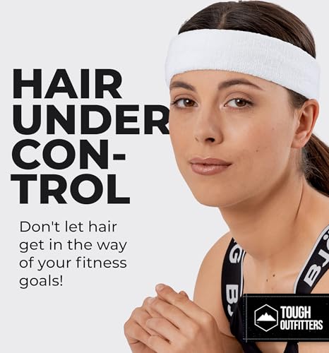 Image of Tough Headwear Terry Cloth Headband - Sweat-Wicking Running Head Band - Basketball Accessories - Headband for Washing Face