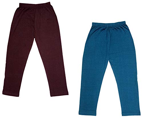 Image of IndiWeaves Girls Super Soft Cotton Solid Capri Pants (Blue, Brown, 12-14 Years) Pack of 2