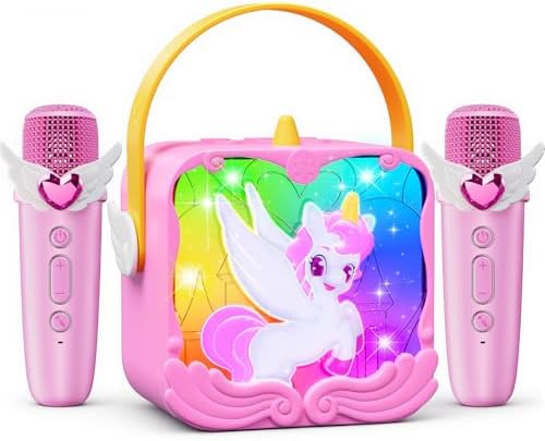 Unicorn Karaoke Machine with Wings & Castle Lights,2 Gem Micropho...