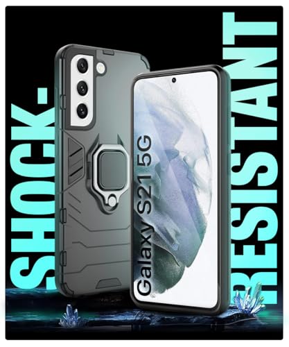 Image of WOW IMAGINE Shock Proof Back Case Mobile Cover for Samsung Galaxy S21 5G | Back Cover Case (Tough Armor | Hybrid PC + TPU | Ring Holder & in-Built Kickstand | Black)