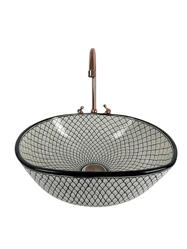 Brassatelier Black and White Ceramic Vessel Sink – Geometric Fish