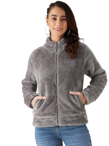Image of Modeve Women Solid Full Sleeve Fur Standard Length Jacket For Winter