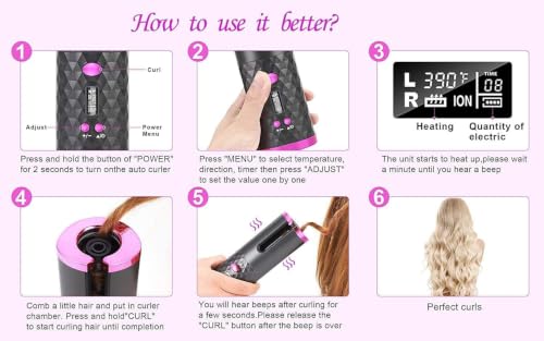 Image of Cordless Automatic Hair Curler - Portable Curling Iron With LCD Temperature Display, Fast Heating, Auto Rotating, USB Rechargeable for Travel and Home (M1)