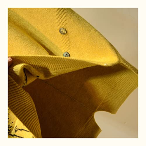 Tjlss Embroidered V-Neck Knit Sweater Tank Top Women's Sleeveless Bottoming Pullover (Color : Yellow, Size : One Size) #TOP5