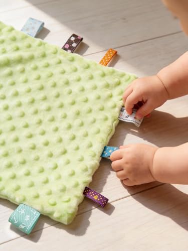 Image of CREVENT Soft Baby Lovey Security Blanket, Small Plush Comfort Blanket for Baby Girls, Sensory Soothing Toy, Newborn, 10 inch x 10 inch 4pcs