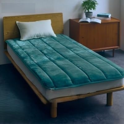 (置くだけ簡単!ゴムレス敷きパッド 極暖 吸湿発熱 シングル ディープグリーン)100×205cm