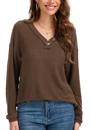 Long Sleeve Shirts for Women V-Neck Button Down Lightweight Tops Blouses Sweaters Fashion Clothing4
