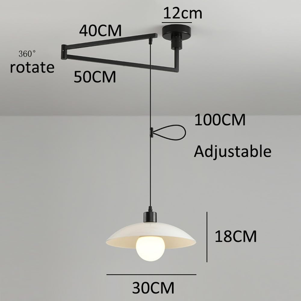 Suspension à Bras articulé réglable, Style Industriel Nordique, Noir et Blanc, Grand Format, idéale pour îlot de Cuisine, Salle à Manger, Maison de Campagne ou café.