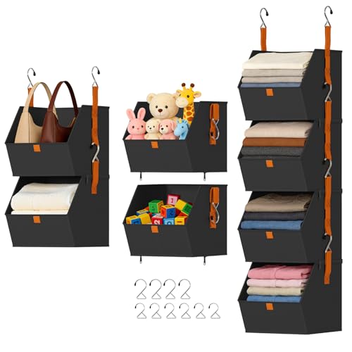 DIMJ Hanging Closet Organizer - 4 Tier Collapsible Hanging Shelves