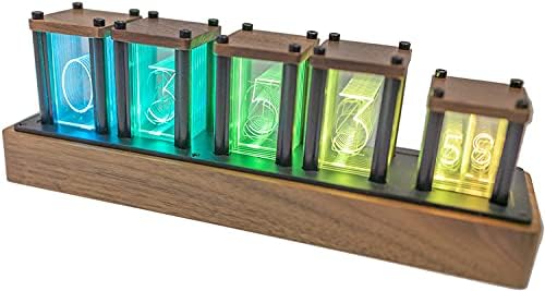 Adventurers Digital Tube Desk Clock Retro Modern Wooden Clock 1600 Colors RGB Full-Color LED Digital Clock Digital Tube DIY Desk Clock Interior (Black Walnut)