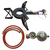 Tevex 10,5 KW 3/4 Fuß Gasbrenner Gaskocher Hockerkocher Gas Kocher Camping Räucherofen (3 Fuß Kocher inkl.1,5 m Schlauch und Manometer)