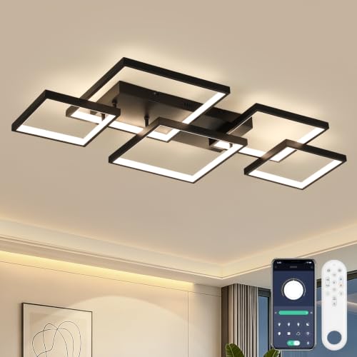 Plafonnier LED dimmable pour salon moderne et grand luminaire de chambre noir