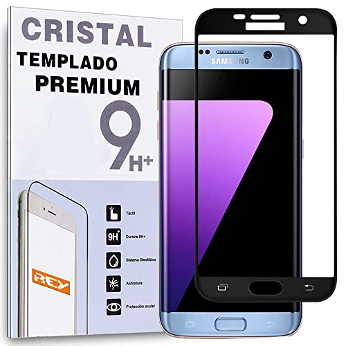 REY Protector de Pantalla Curvo para Samsung Galaxy S7 Edge, Negro, Cristal Vidrio Templado Premium, 3D / 4D / 5D
