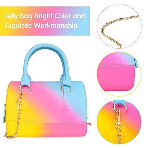 Rainbow Jelly Bag,Bright Mini Satchel Crossbody Shoulder Bag Candy Color Handbag Graffiti Purse For Women And Girls (Yellow+Red+Blue) #TOP1