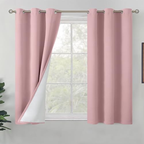 BGment Short Blackout Curtains for Bedroom 45 Inch Length, Full Room Darkening Thermal Insulated Soundproof Grommet Girls Kids Curtains for Nursery, Each Window Curtains 42 Inch Wide, Baby Pink