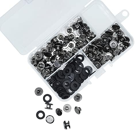 JJWNMLL 60 Set Chicago Screw Post M5x6mm Binding Screw Kit, Cross Head with Metal Rivets for DIY Book Scrapbook Binding, Replacement Repair Kit, Craft, Collar, Seat Belt, Leather Craft - Bright Black