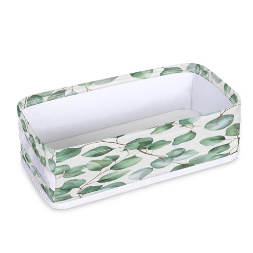 Tablerazzi Toilet Tank Topper Paper Basket with Handle, Farmhouse Eucalyptus Leaves Bathroom Storage Basket for Organizing, Small Fabric Storage Bins for Bathroom Decor