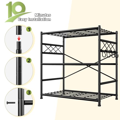 Image of Durayloly 3Tier Storage Shelves Metal Shelving Unit Organizer,Adjustable Wire Shelving Rack Pantry Kitchen with Hooks,Shelves for Laundry,Office and Bathroom closet shelves 23.6 inch W x 13.8 inch D x 30.9 inch H