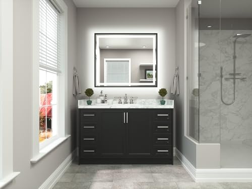 TETOTE 42 x 36 Led Mirror Brushed Black Metal Frame Frontlit & Backlit Vanity Mirror Anti-Fog Stepless Dimmable 3 Colors White/Warm/Natural Wall Mirror with Lights Wall-Mounted by TETOTE - Used condition - Image 9