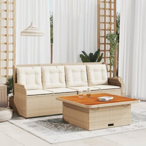 LVHUIDEH Gartenmöbel-Sets Beige Poly Rattan Sofagarnitur